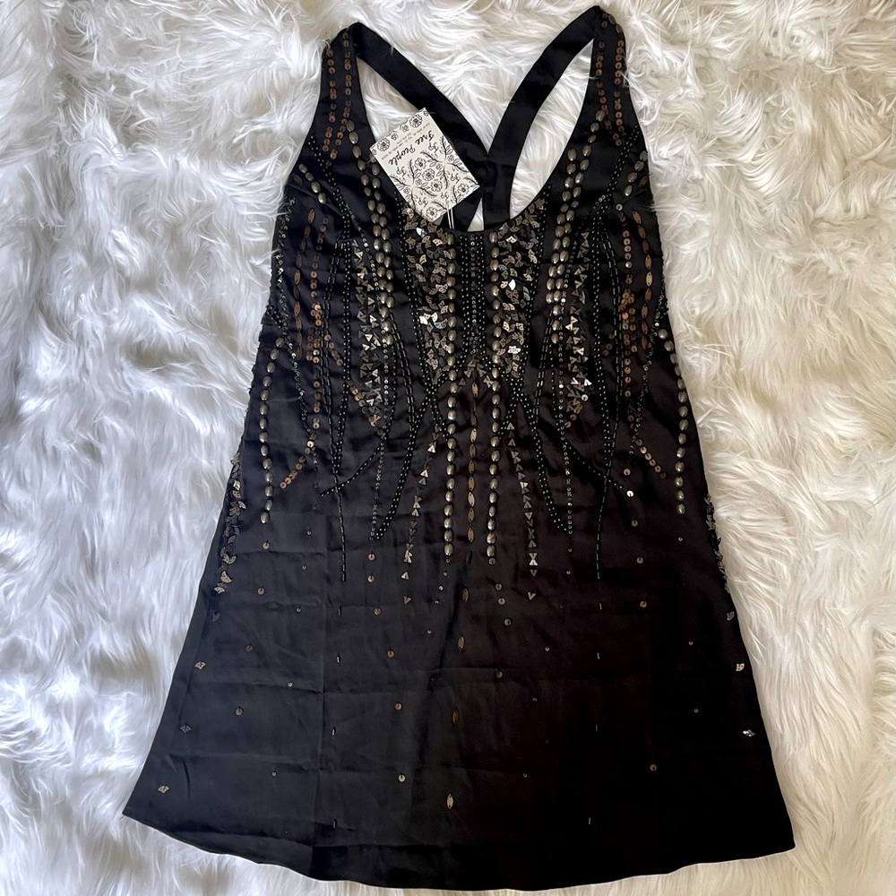Free People Black Sequin Beaded Short Dress XS